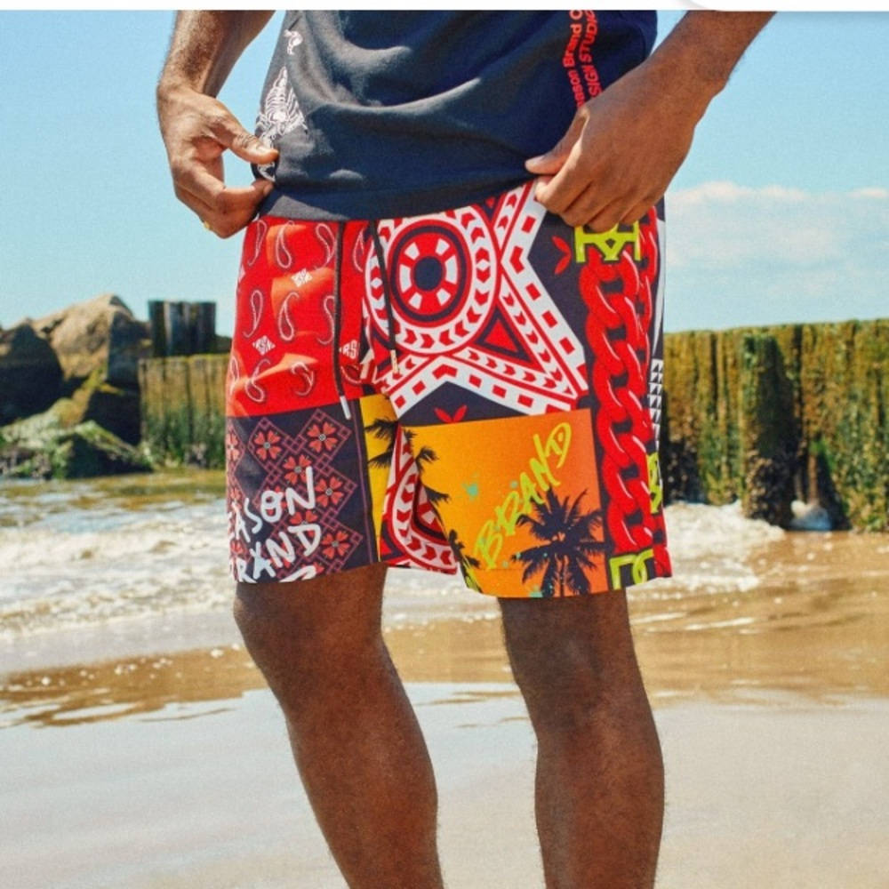 Colorful Geometric Design Swim Trunks - Picture 4 of 6